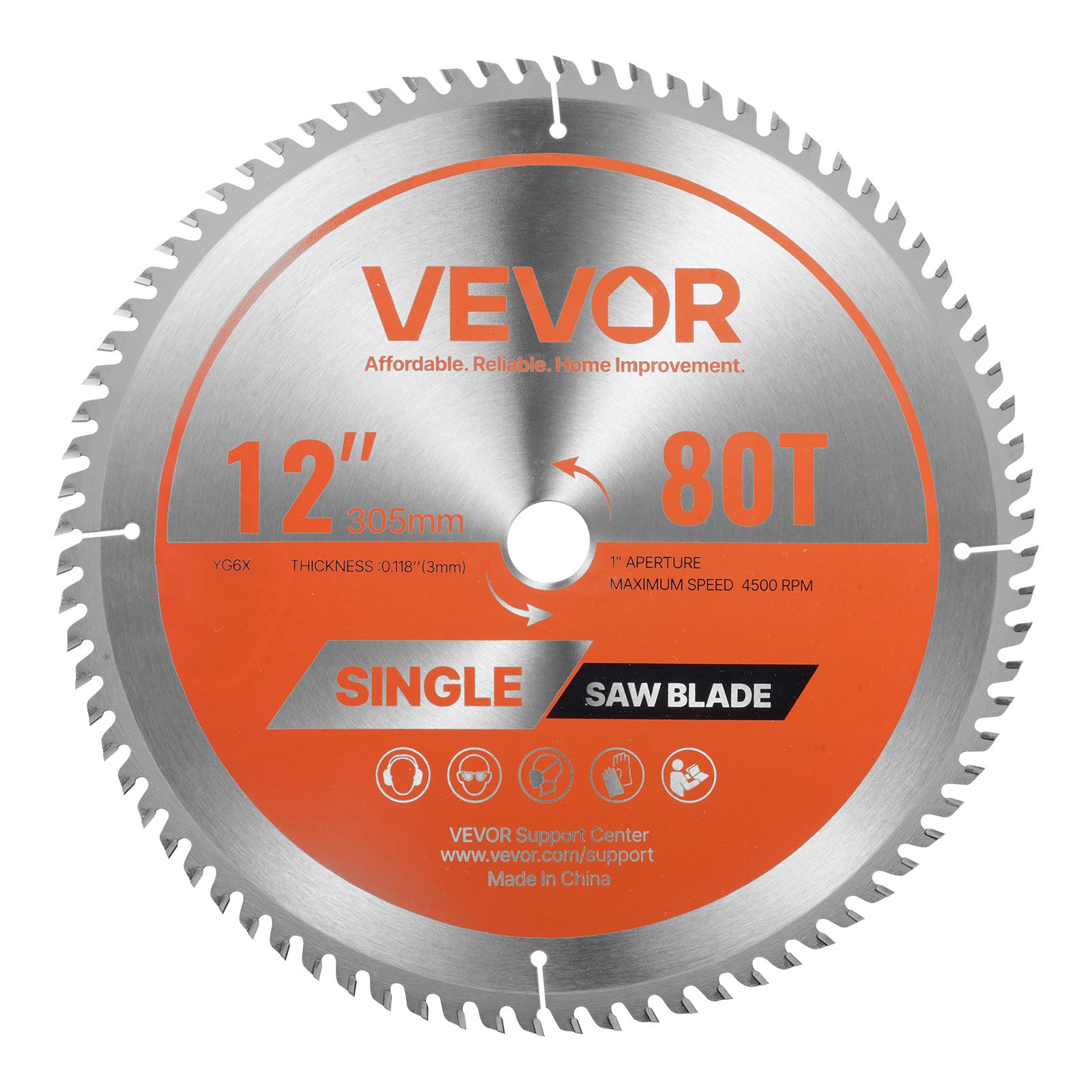VEVOR Circular Saw Blade, 305 mm Diameter, 80 Sharp Alloy Teeth, 25.4 mm Arbor, Fine Finish, Wood Cutting Blade for Circular Saw, with Noise-Reducing Heat Vents, for Cutting Plywood, OSB, Hardwood