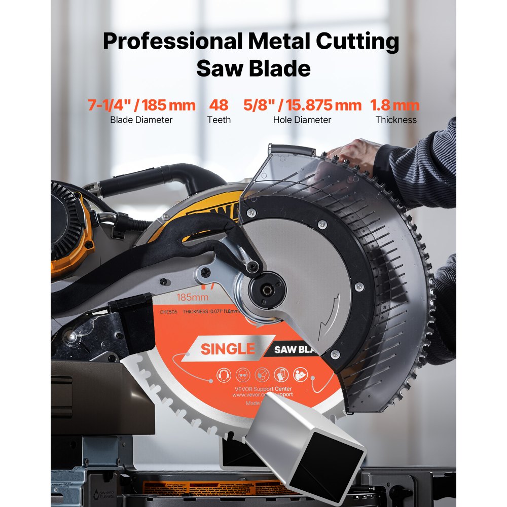VEVOR Circular Saw Blade, 185 mm Diameter, 48 Sharp Alloy Teeth, 15.875 mm Arbor, Fine Finish, Metal Cutting Blade for Circular Saw, with Noise-Reducing Heat Vents, for Cutting Steel and Aluminum
