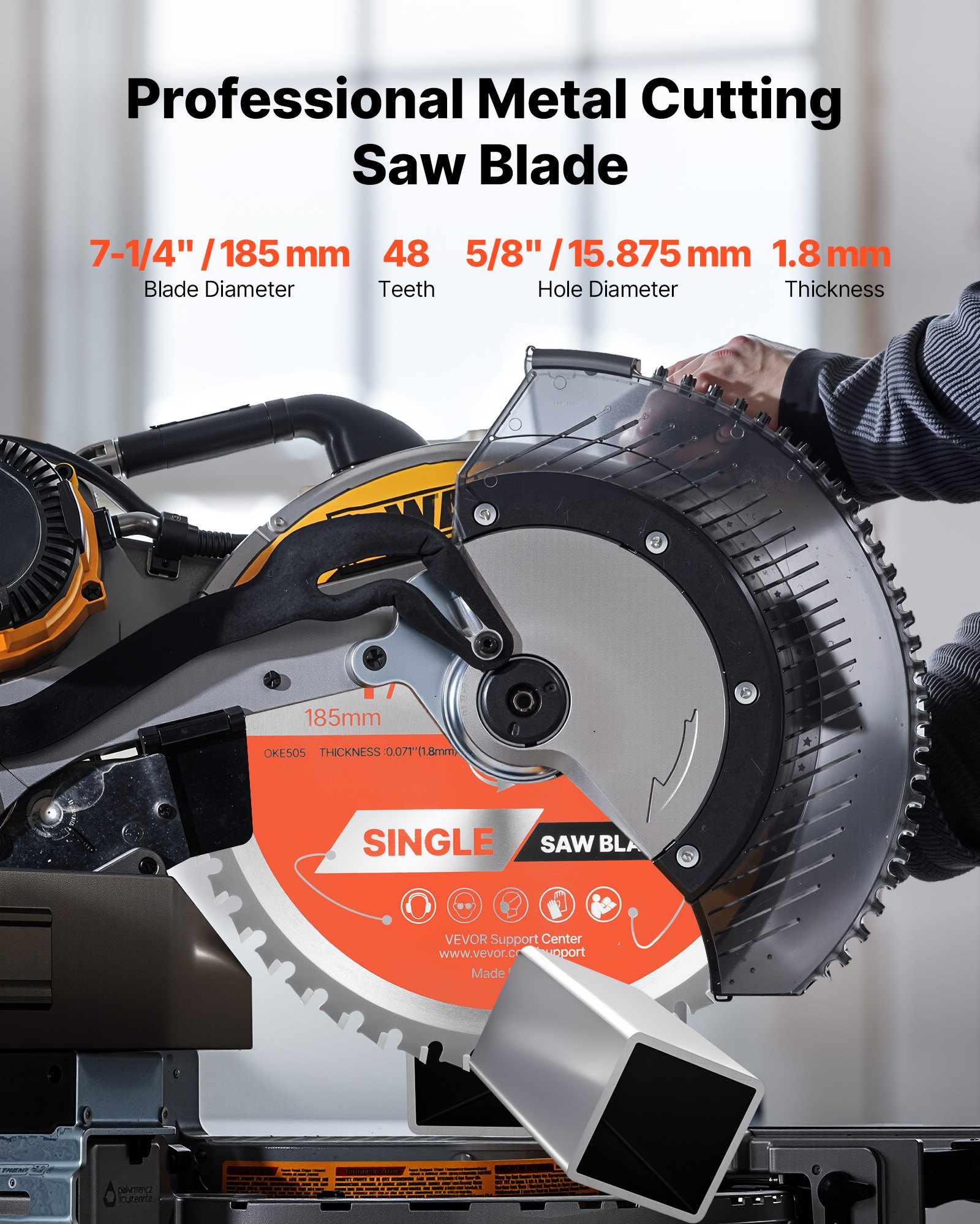 VEVOR Circular Saw Blade, 185 mm Diameter, 48 Sharp Alloy Teeth, 15.875 mm Arbor, Fine Finish, Metal Cutting Blade for Circular Saw, with Noise-Reducing Heat Vents, for Cutting Steel and Aluminum