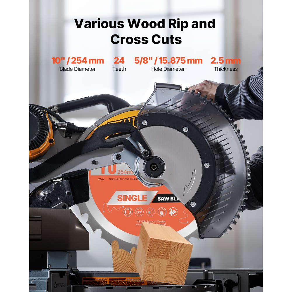 VEVOR Circular Saw Blade, 254 mm Diameter, 24 Sharp Alloy Teeth, 15.875 mm Arbor, Fine Finish, Wood Cutting Blade for Circular Saw, with Noise-Reducing Heat Vents, for Cutting Plywood, OSB, Hardwood
