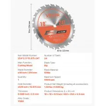 VEVOR Circular Saw Blade Wood Cutting Blade for Circular Saw 10 inch 24 Teeth
