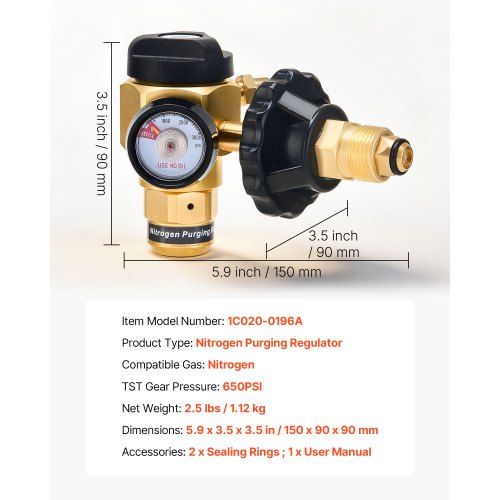 VEVOR Nitrogen Purging Regulator – 4-Position Control Valve With CGA580 Inlet, For Brazing & Leak Testing