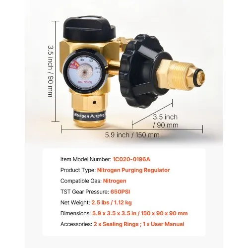 VEVOR Nitrogen Purging Regulator – 4-Position Control Valve With CGA580 Inlet, For Brazing & Leak Testing