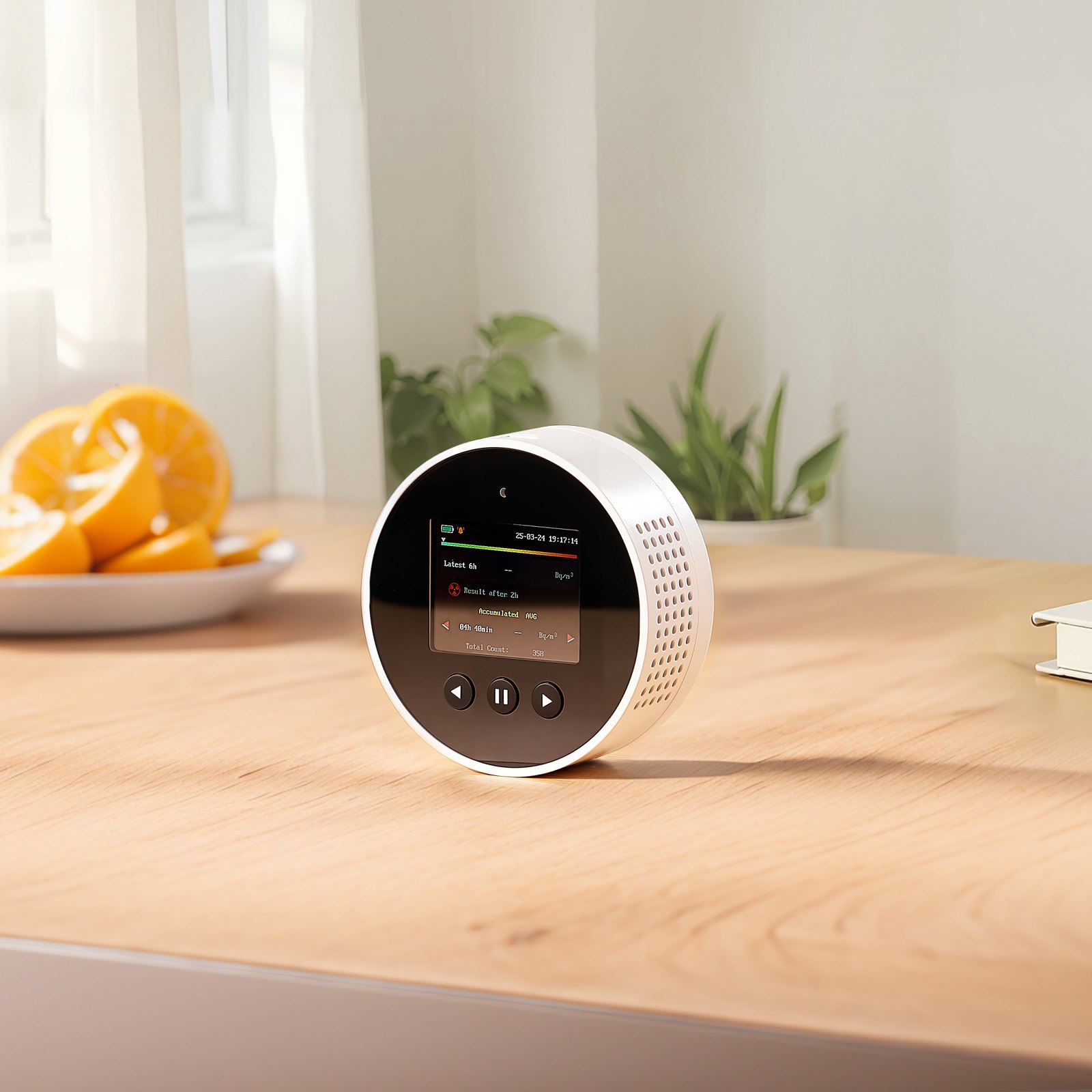 VEVOR Radon Detector for Home, 3.3Bq/m³ to 37kBq/m³, Portable Battery Powered Radon Meter & Air Quality Monitor, Color Display, Long-Term Radon Concentration Monitoring, Rechargeable or Wired Use