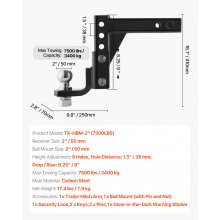 VEVOR Adjustable Trailer Hitch 50mm Receiver 23.9cm Drop Ball Mount Hitch 3400kg