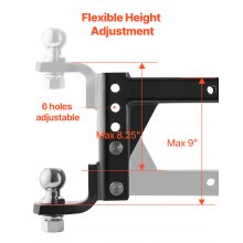 Adjustable Trailer Hitch 2" Receiver 9" Drop Ball Mount Hitch 7500 lbs Black