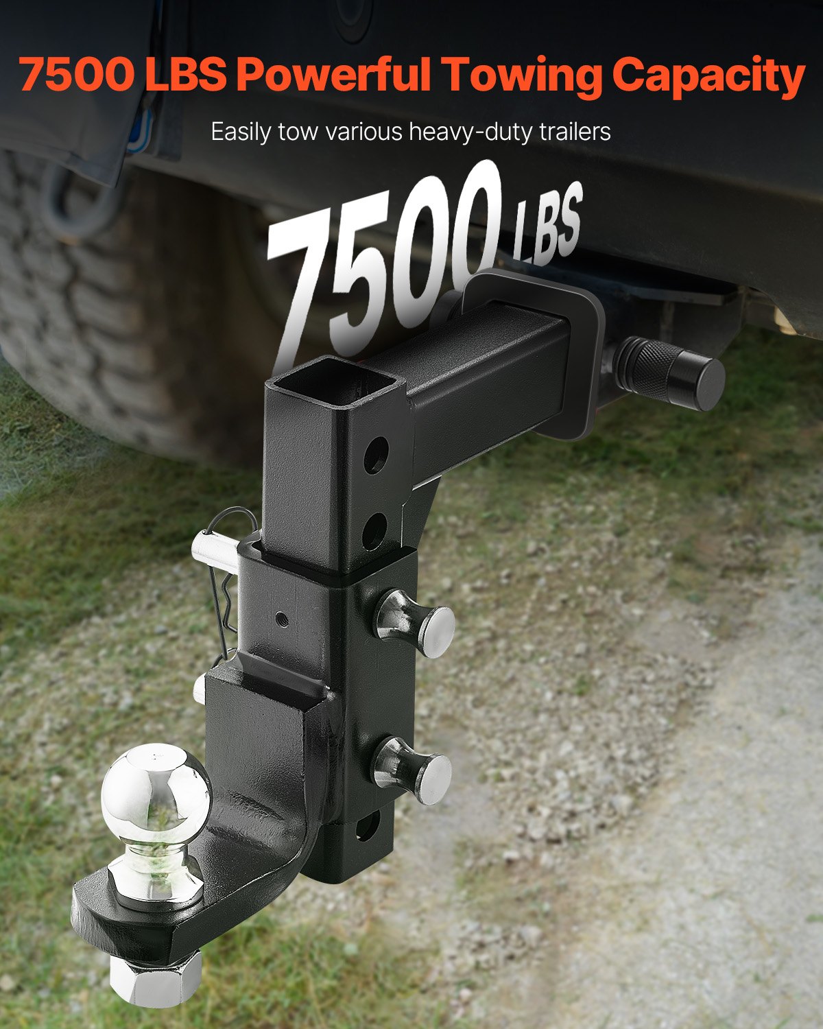VEVOR Adjustable Trailer Hitch, Fit 50 mm Receiver, Trailer Hitch Ball Mount with 50 mm Ball & Pin, 3400 kg Capacity Ball Hitch, 22.9 cm Drop, Tow Hitch for Heavy Duty Truck with Carbon Steel, Black