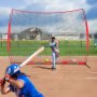 VEVOR Barricade Backstop Net, 12x9 ft Ball Sports Barrier Netting, Portable Practice Equipment with Carry Bag, Protection Screen for Baseball Softball Lacrosse Soccer Hockey Training, for Backyard