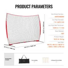 VEVOR Barricade Backstop Net, 12x9 ft Ball Sports Barrier Netting, Portable Practice Equipment with Carry Bag, Protection Screen for Baseball Softball Lacrosse Soccer Hockey Training, for Backyard