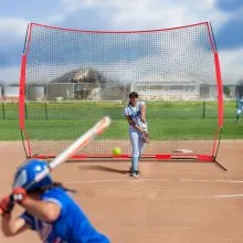 VEVOR Barricade Backstop Net, 12x9 ft Ball Sports Barrier Netting, Portable Practice Equipment with Carry Bag, Protection Screen for Baseball Softball Lacrosse Soccer Hockey Training, for Backyard