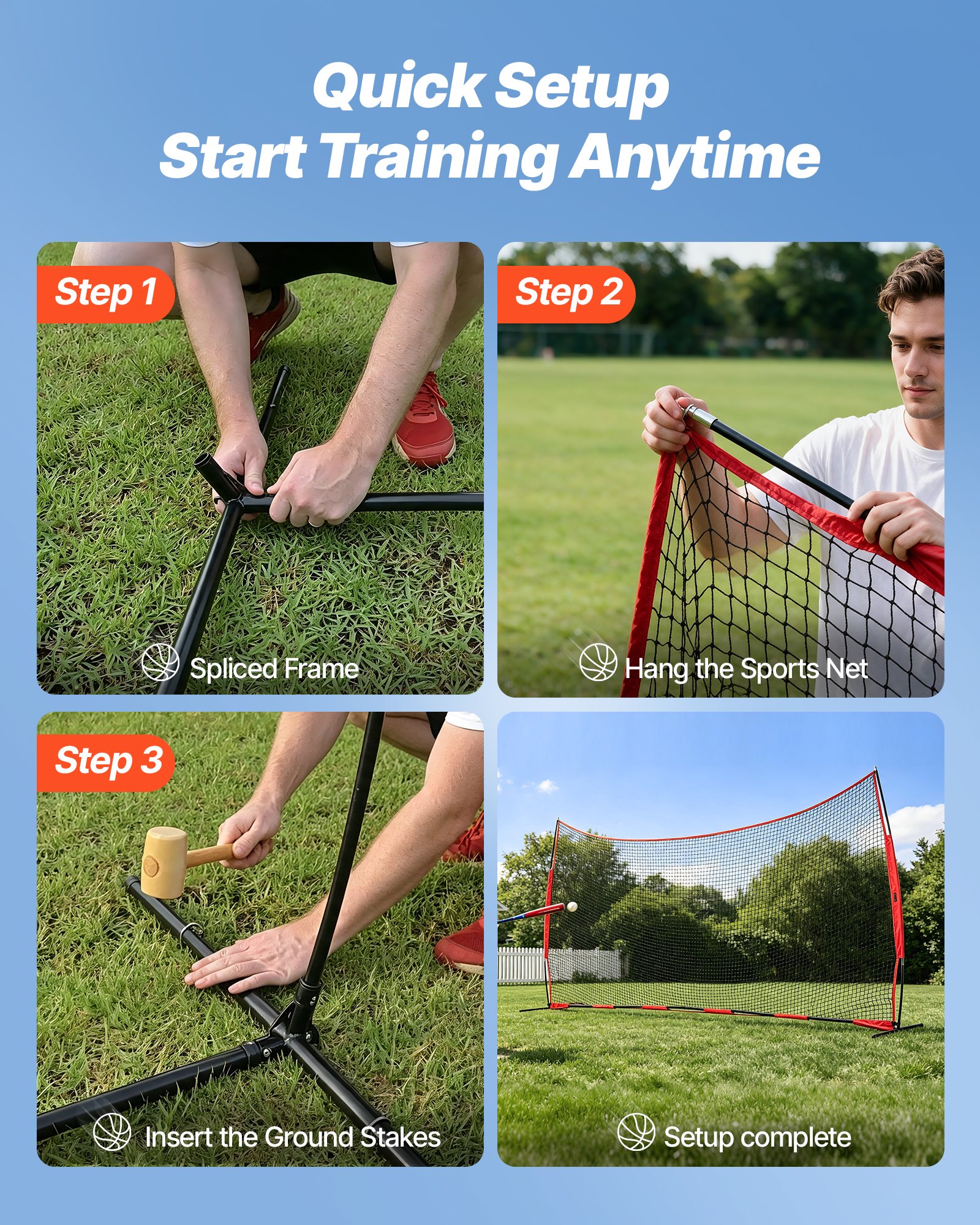VEVOR Barricade Backstop Net, 20x10 ft Ball Sports Barrier Netting, Portable Practice Equipment with Carry Bag, Protection Screen for Baseball Softball Lacrosse Soccer Hockey Training, for Backyard