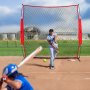 VEVOR Barricade Backstop Net, 7x7 ft Ball Sports Barrier Netting, Portable Practice Equipment with Carry Bag, Protection Screen for Baseball Softball Lacrosse Soccer Hockey Training, for Backyard
