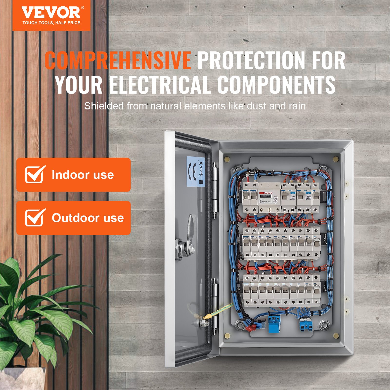 VEVOR NEMA Stainless Steel Enclosure, 12 x 8 x 6\'\' NEMA 4X Steel Electrical Box, IP66 Waterproof & Dustproof, Outdoor/Indoor Electrical Junction Box, with Mounting Plate