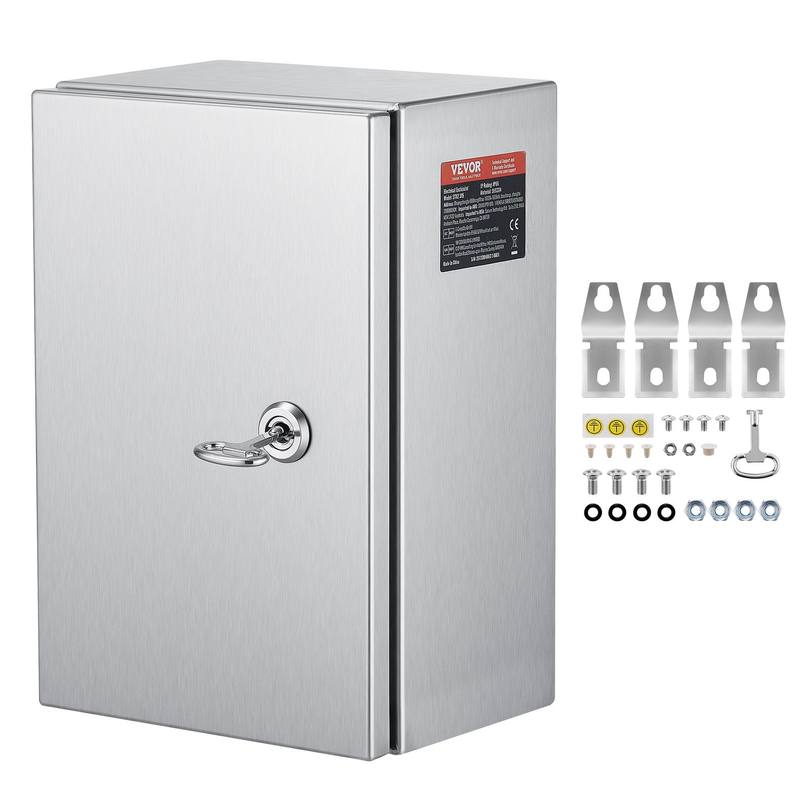 VEVOR NEMA Stainless Steel Enclosure, 12 x 8 x 6\'\' NEMA 4X Steel Electrical Box, IP66 Waterproof & Dustproof, Outdoor/Indoor Electrical Junction Box, with Mounting Plate