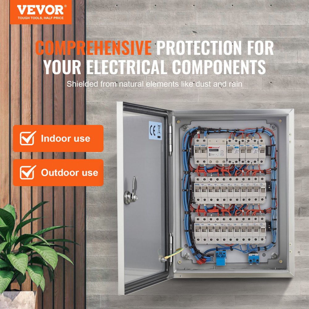 VEVOR NEMA Stainless Steel Enclosure, 16 x 12 x 8\'\' NEMA 4X Steel Electrical Box, IP66 Waterproof & Dustproof, Outdoor/Indoor Electrical Junction Box, with Mounting Plate