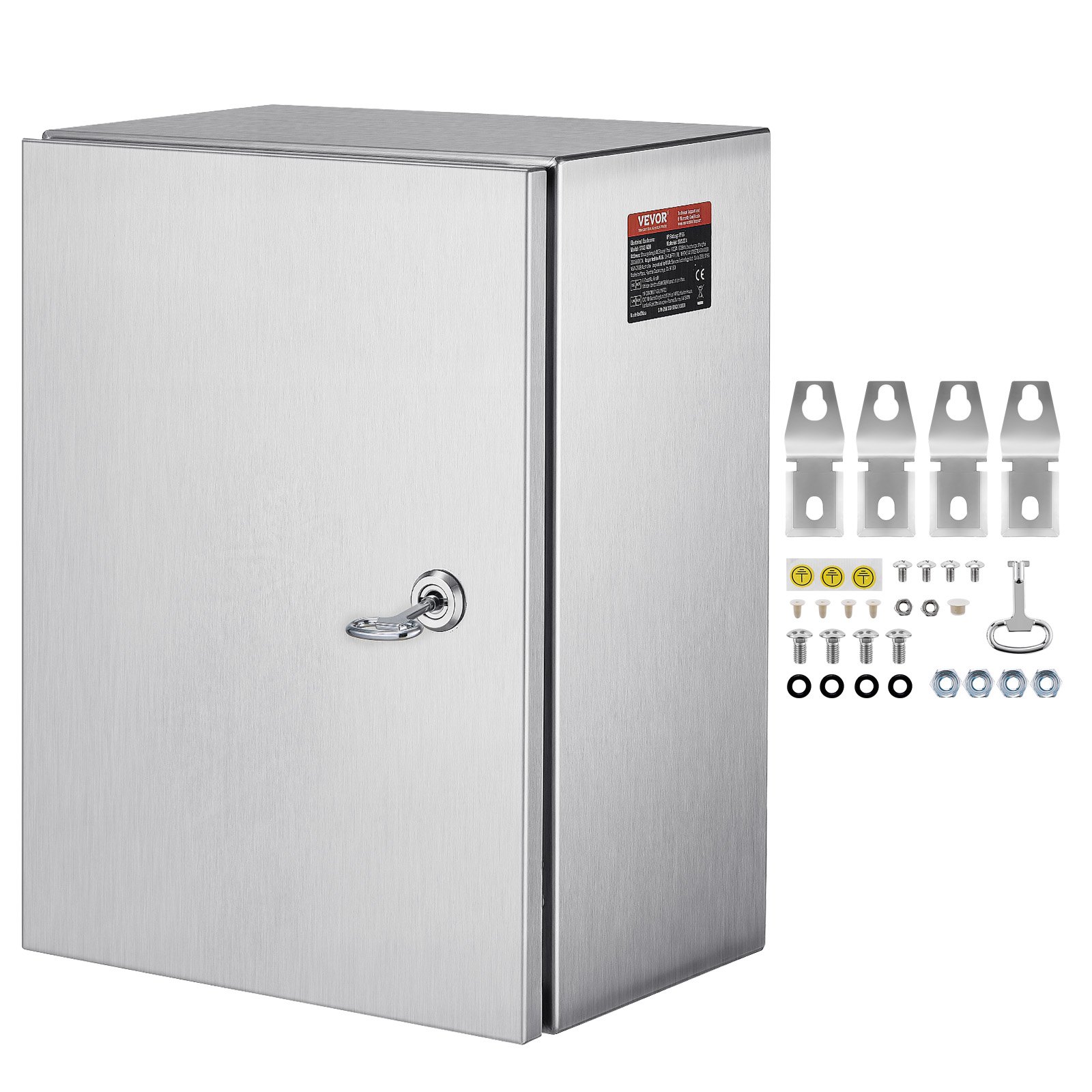 VEVOR NEMA Stainless Steel Enclosure, 16 x 12 x 8\'\' NEMA 4X Steel Electrical Box, IP66 Waterproof & Dustproof, Outdoor/Indoor Electrical Junction Box, with Mounting Plate