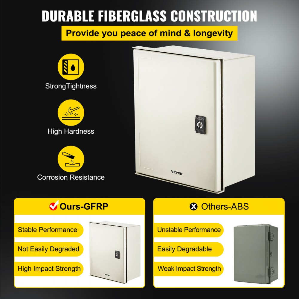 VEVOR fiberglass electrical enclosure with strong tightness, high hardness, corrosion resistance.
