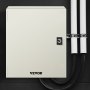 VEVOR fiberglass electrical enclosure with mounted pipes and secure lock.