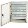 VEVOR fiberglass electrical enclosure with open door, showing internal compartments and lock.