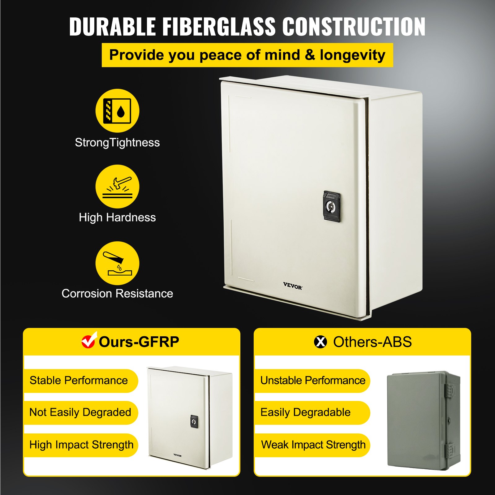 VEVOR fiberglass electrical enclosure with strong tightness, high hardness, corrosion resistance.