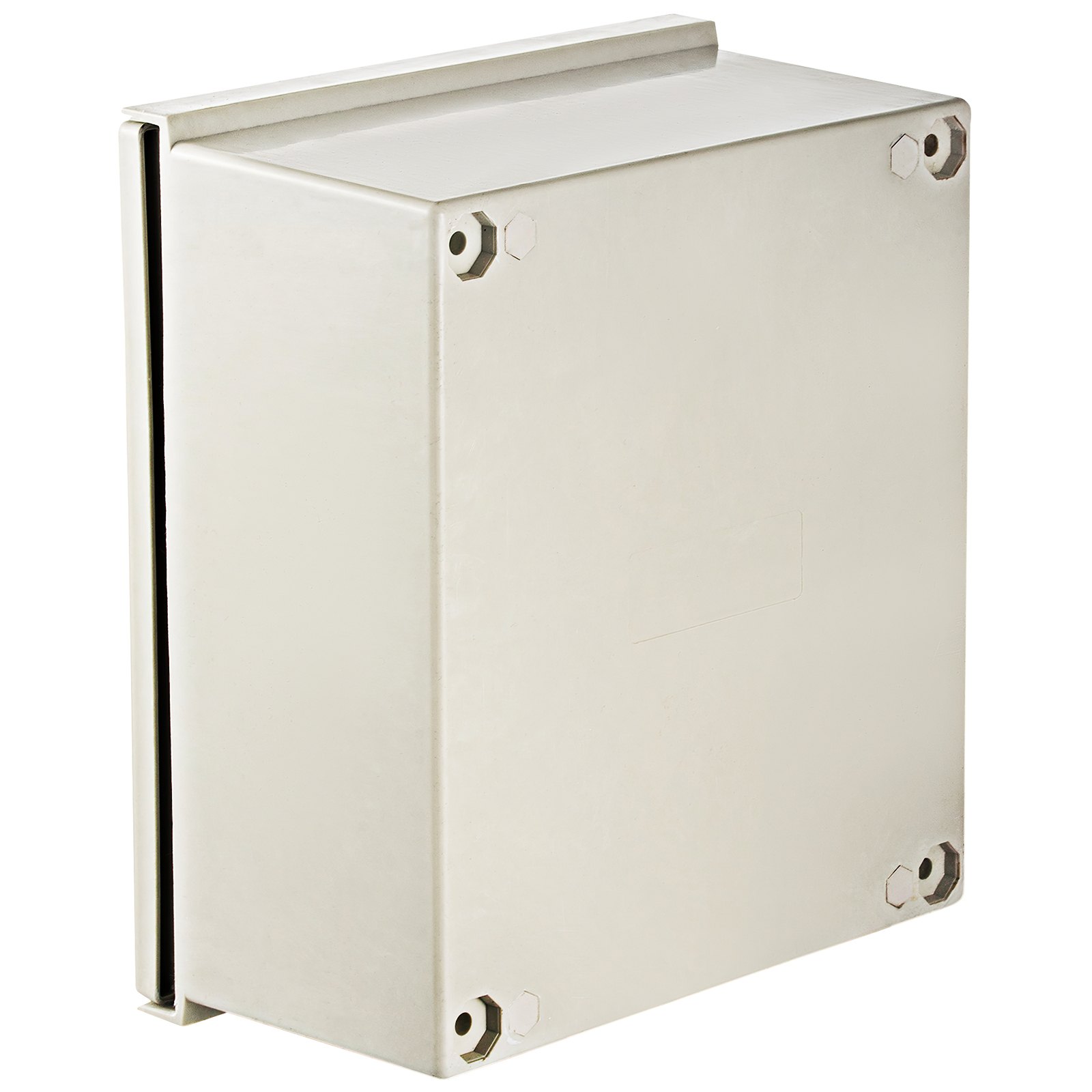 VEVOR fiberglass electrical enclosure with four screw holes and a hinged side.