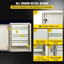 VEVOR NEMA Steel Enclosure, 16 x 12 x 8\'\' NEMA 4X Fiberglass Electrical Box, IP66 Waterproof & Dustproof, Outdoor/Indoor Electrical Junction Box, with Mounting Plate(40 x 30 x 20 cm)