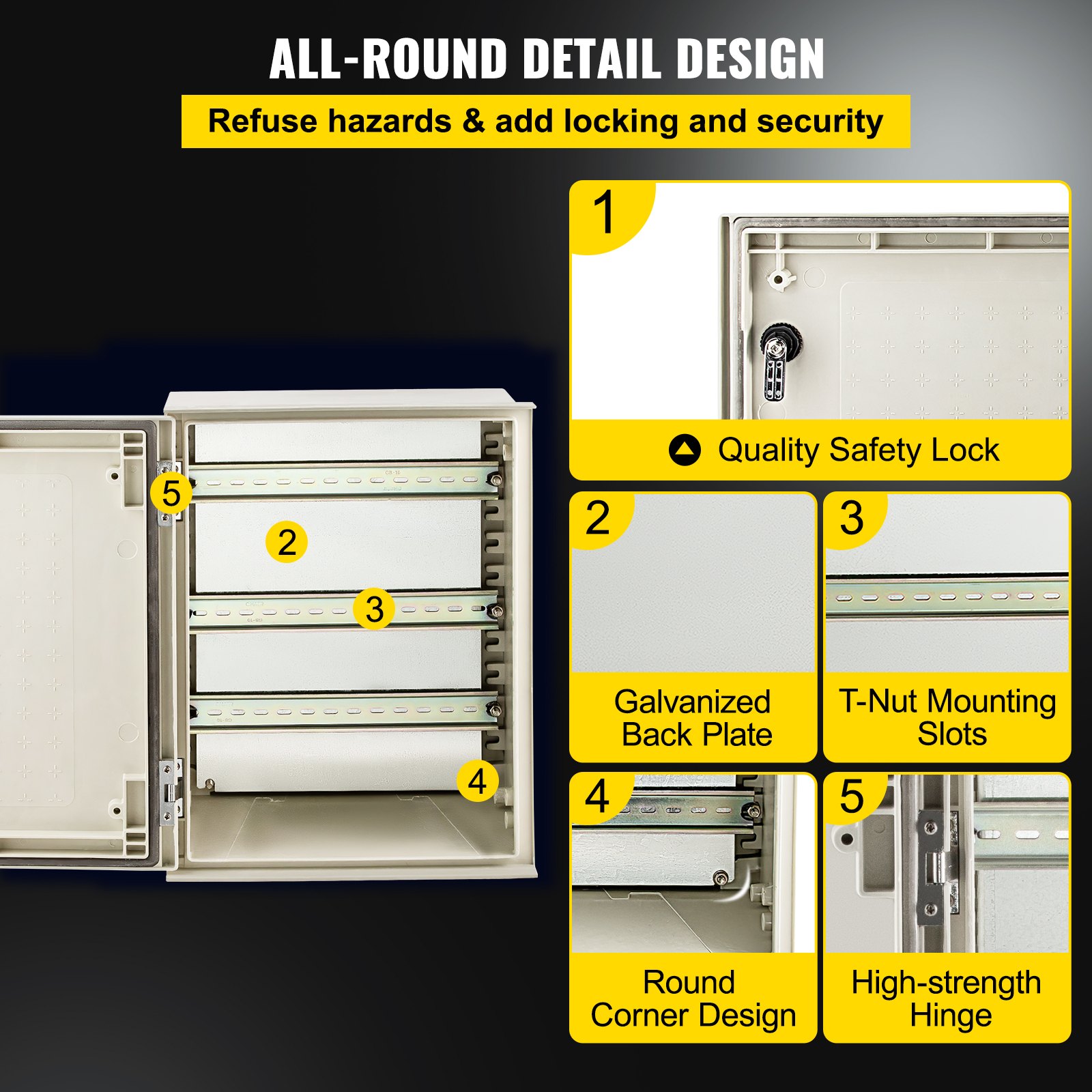 VEVOR NEMA Steel Enclosure, 16 x 12 x 8\'\' NEMA 4X Fiberglass Electrical Box, IP66 Waterproof & Dustproof, Outdoor/Indoor Electrical Junction Box, with Mounting Plate(40 x 30 x 20 cm)