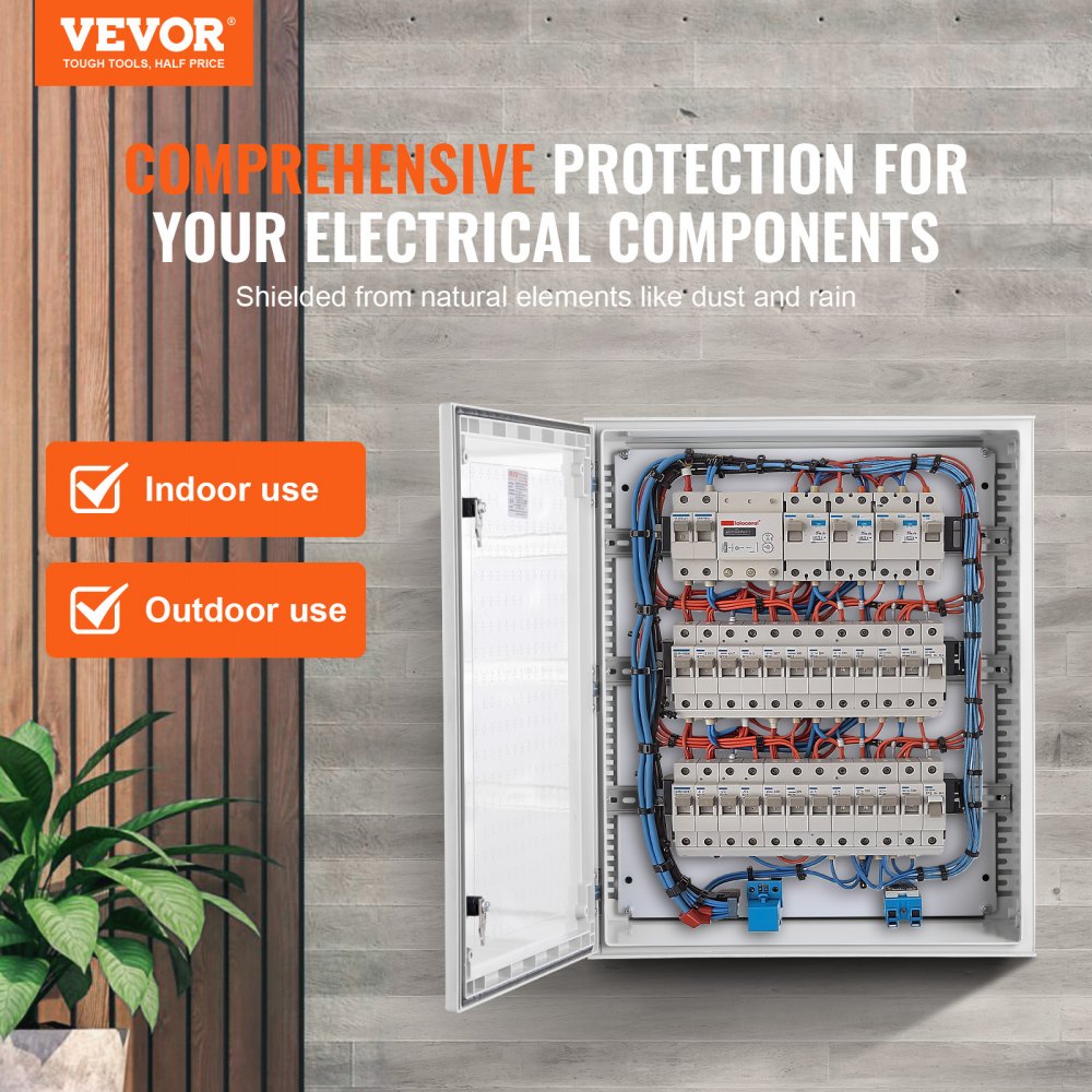 VEVOR NEMA Enclosure, 20 x 16 x 8 inches, NEMA 4X Fiberglass Steel Electrical Box, IP66 Waterproof & Dustproof Hinged Junction Box for Outdoor Indoor Use, with Mounting Plate(50x40x20 cm))