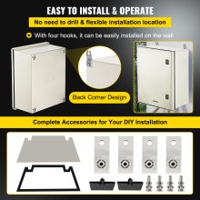VEVOR NEMA Enclosure, 20 x 16 x 8 inches, NEMA 4X Fiberglass Steel Electrical Box, IP66 Waterproof & Dustproof Hinged Junction Box for Outdoor Indoor Use, with Mounting Plate(50x40x20 cm))