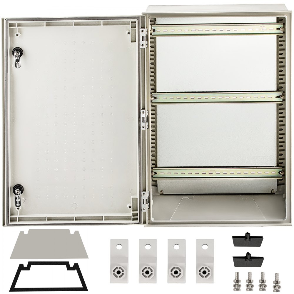 VEVOR Caja de acero NEMA, caja eléctrica de fibra de vidrio NEMA 4X de 24 x 16 x 9'', IP66 impermeable y a prueba de polvo, caja de conexiones eléctricas para exterior/interior, con placa de montaje (60 x 40 x 23 cm)
