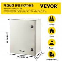 VEVOR Fiberglass Enclosure Electrical Enclosure Box 23.6 x 19.7 x9.1" Wall Mount