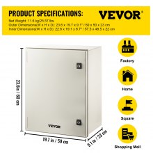 VEVOR Fiberglass Enclosure 23.6 x 19.7 x 9.1" Electrical Enclosure Box NEMA 3X Electronic Equipment Enclosure Box IP65 Weatherproof Wall-Mounted Electrical Enclosure With Hinges & Quarter-Turn Latches
