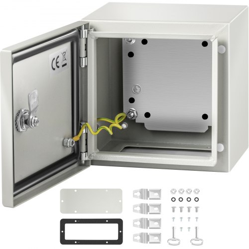 VEVOR Steel Electrical Box,20x20x15CM, Electrical Enclosure Box, Carbon Steel Hinged Junction Box, IP65 Weatherproof Metal Box, Wall-Mounted Electronic Equipment Enclosure Box with Mounting Plate