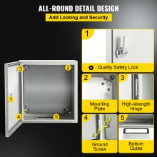VEVOR NEMA Steel Enclosure, 8 x 8 x 6\'\' NEMA 4X Steel Electrical Box, IP66 Waterproof & Dustproof, Outdoor / Indoor Electrical Junction Box