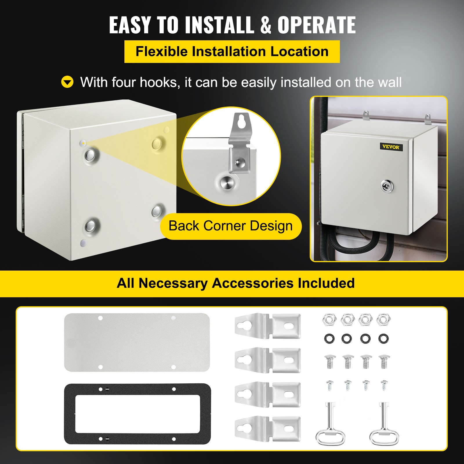 VEVOR NEMA Metal Case, 8x8x6'' NEMA 4X Metal Electric Enclosure, IP66 Water & Dust Resistant, Suitable for Both Outdoor & Indoor Electrical Connections