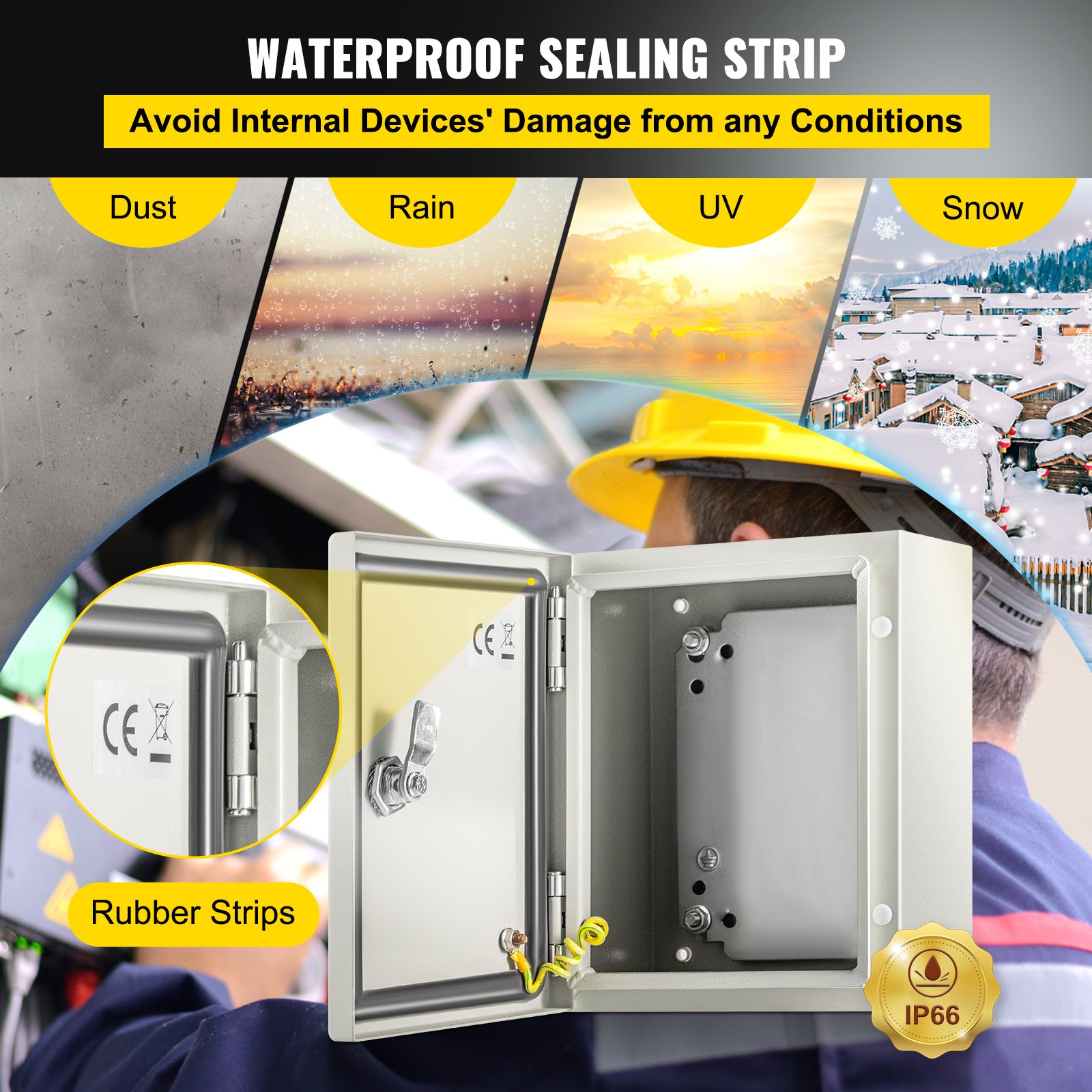 VEVOR NEMA Steel Enclosure, 25 x 20 x 15 cm NEMA 4X Steel Electrical Box, IP66 Waterproof & Dustproof, Outdoor/Indoor Electrical Junction Box, with Mounting Plate