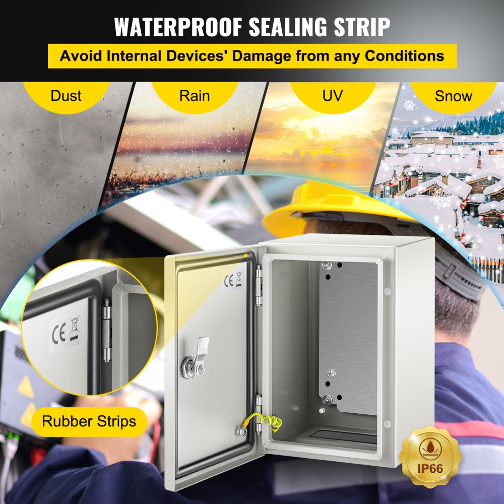 VEVOR NEMA Steel Enclosure, 12 x 8 x 8'' NEMA 4X Steel Electrical Box, IP66 Waterproof & Dustproof Outdoor / Indoor Electrical Junction Box, with Mounting Plate