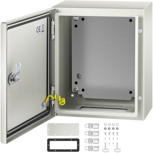 VEVOR Steel Electrical Box 12'' x 10'' x 6'' Electrical Enclosure Box, Carbon Steel Hinged Junction Box, IP65 Weatherproof Metal Box Wall-Mounted Electronic Equipment Enclosure Box with Mounting Plate