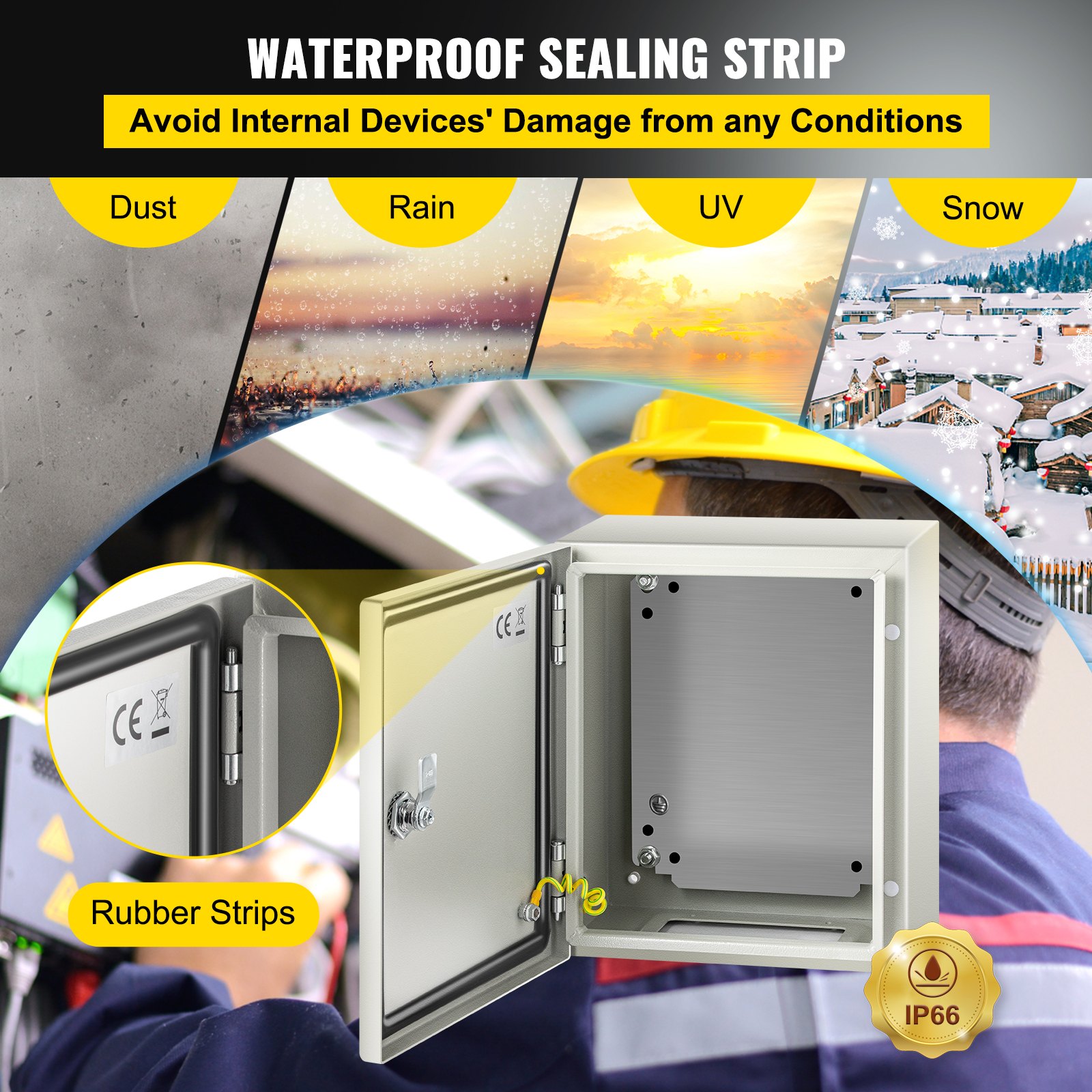 VEVOR NEMA Steel Enclosure, 12 x 10 x 6 in, NEMA 4X Steel Electrical Box, IP66 Waterproof & Dustproof, Outdoor/Indoor Electrical Junction Box, with Mounting Plate