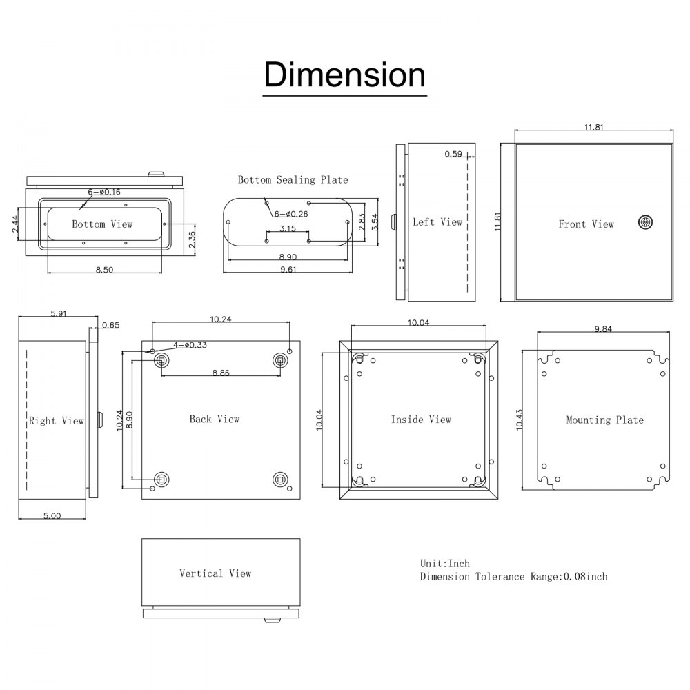 VEVOR NEMA Steel Enclosure, 30 x 30 x 15 cm NEMA 4X Steel Electrical Box, IP66 Waterproof & Dustproof, Outdoor/Indoor Electrical Junction Box, with Mounting Plate