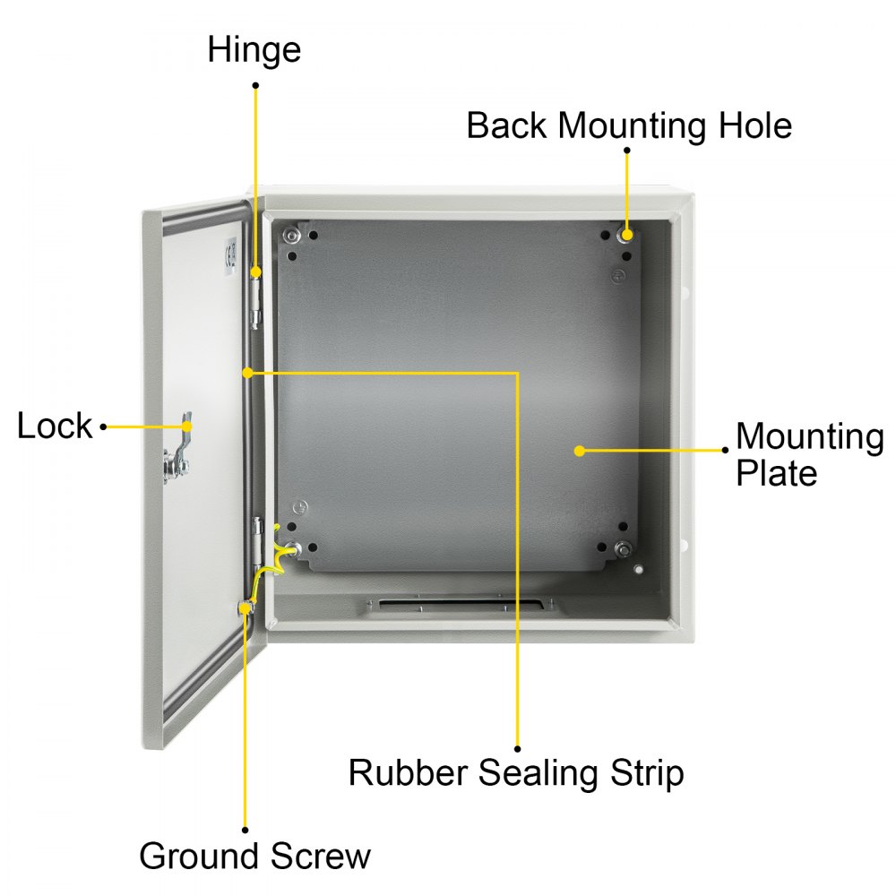 VEVOR NEMA Steel Enclosure, 30 x 30 x 15 cm NEMA 4X Steel Electrical Box, IP66 Waterproof & Dustproof, Outdoor/Indoor Electrical Junction Box, with Mounting Plate