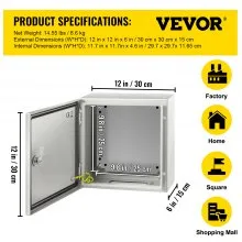 VEVOR NEMA Steel Enclosure, 12 x 12 x 6'' NEMA 4X Steel Electrical Box, IP66 Waterproof & Dustproof, Outdoor/Indoor Electrical Junction Box, with Mounting Plate