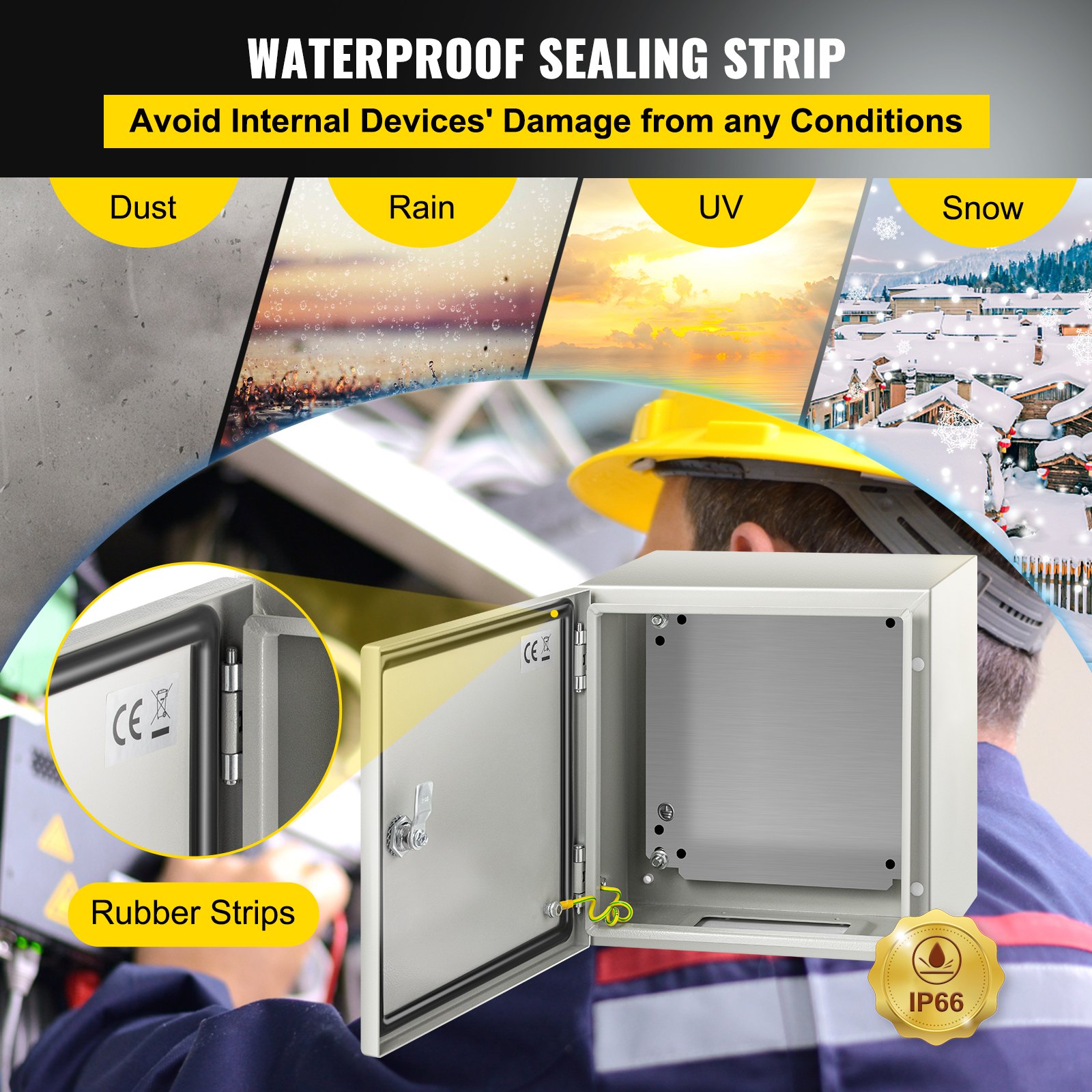 VEVOR NEMA Steel Enclosure, 12 x 12 x 8\'\' NEMA 4X Steel Electrical Box, IP66 Waterproof & Dustproof, Outdoor/Indoor Electrical Junction Box, with Mounting Plate