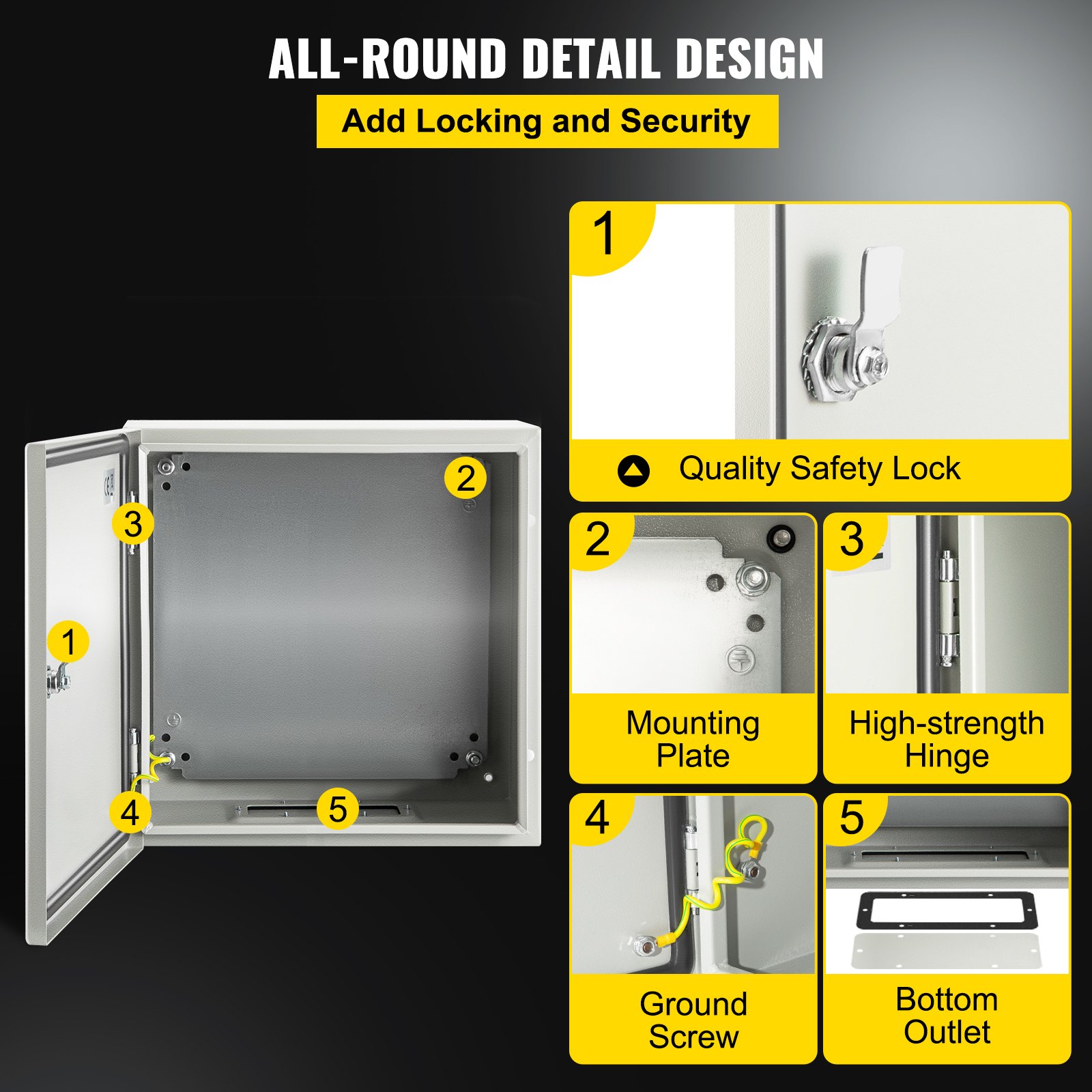 VEVOR NEMA Steel Enclosure, 12 x 12 x 8\'\' NEMA 4X Steel Electrical Box, IP66 Waterproof & Dustproof, Outdoor/Indoor Electrical Junction Box, with Mounting Plate
