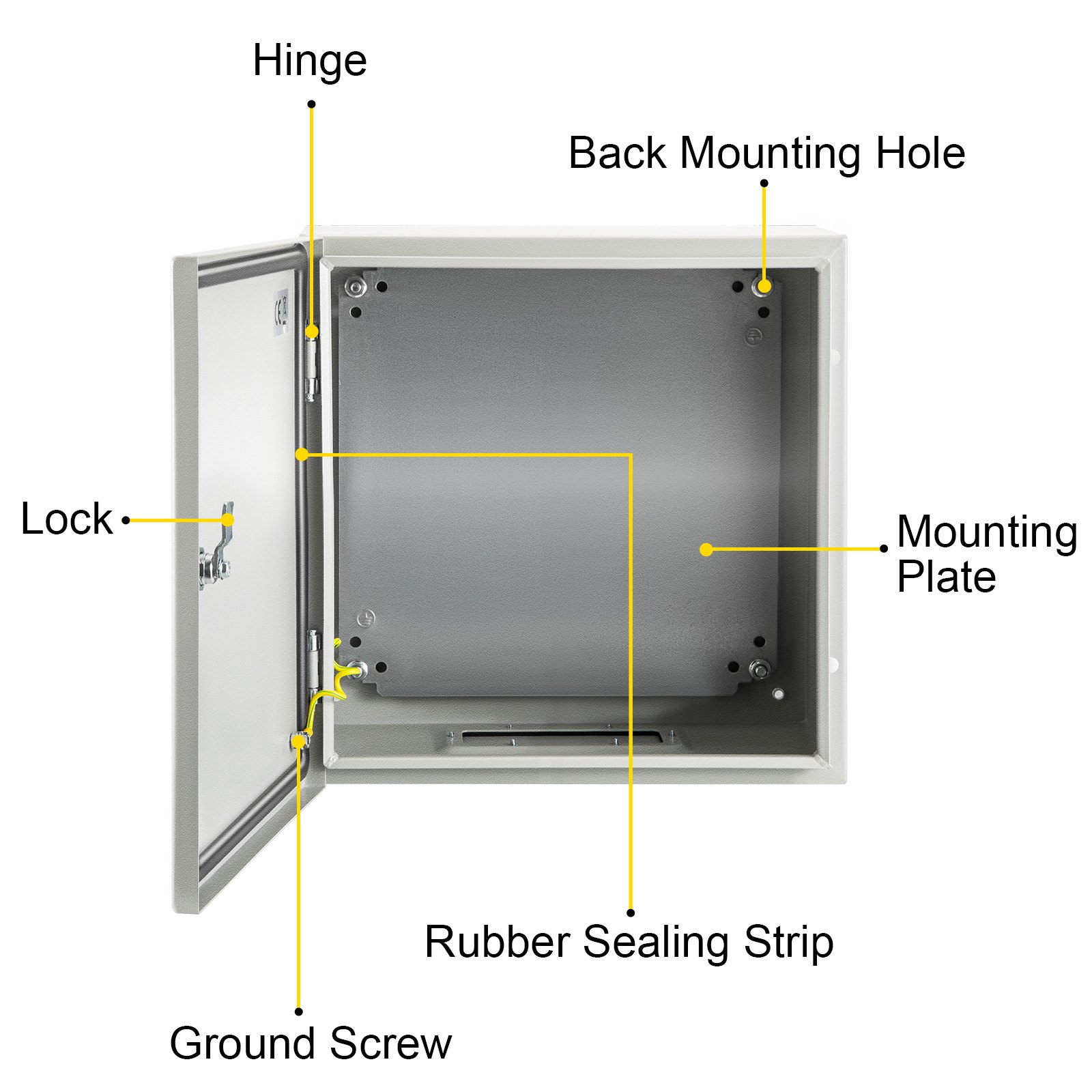 VEVOR NEMA Steel Enclosure, 12 x 12 x 8\'\' NEMA 4X Steel Electrical Box, IP66 Waterproof & Dustproof, Outdoor/Indoor Electrical Junction Box, with Mounting Plate
