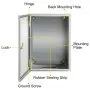 VEVOR Carbon Steel Electrical Box, 16x12x6 inches, Hinged Cover, IP66 Waterproof & Dust Resistant, Suitable for Outdoor Use, Includes Mounting Plate