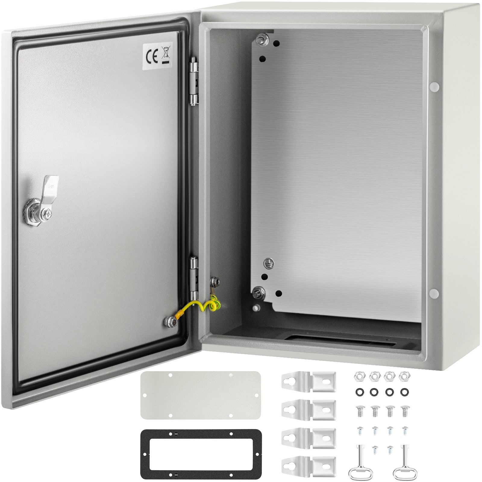 VEVOR Carbon Steel Electrical Box, 16x12x6 inches, Hinged Cover, IP66 Waterproof & Dust Resistant, Suitable for Outdoor Use, Includes Mounting Plate