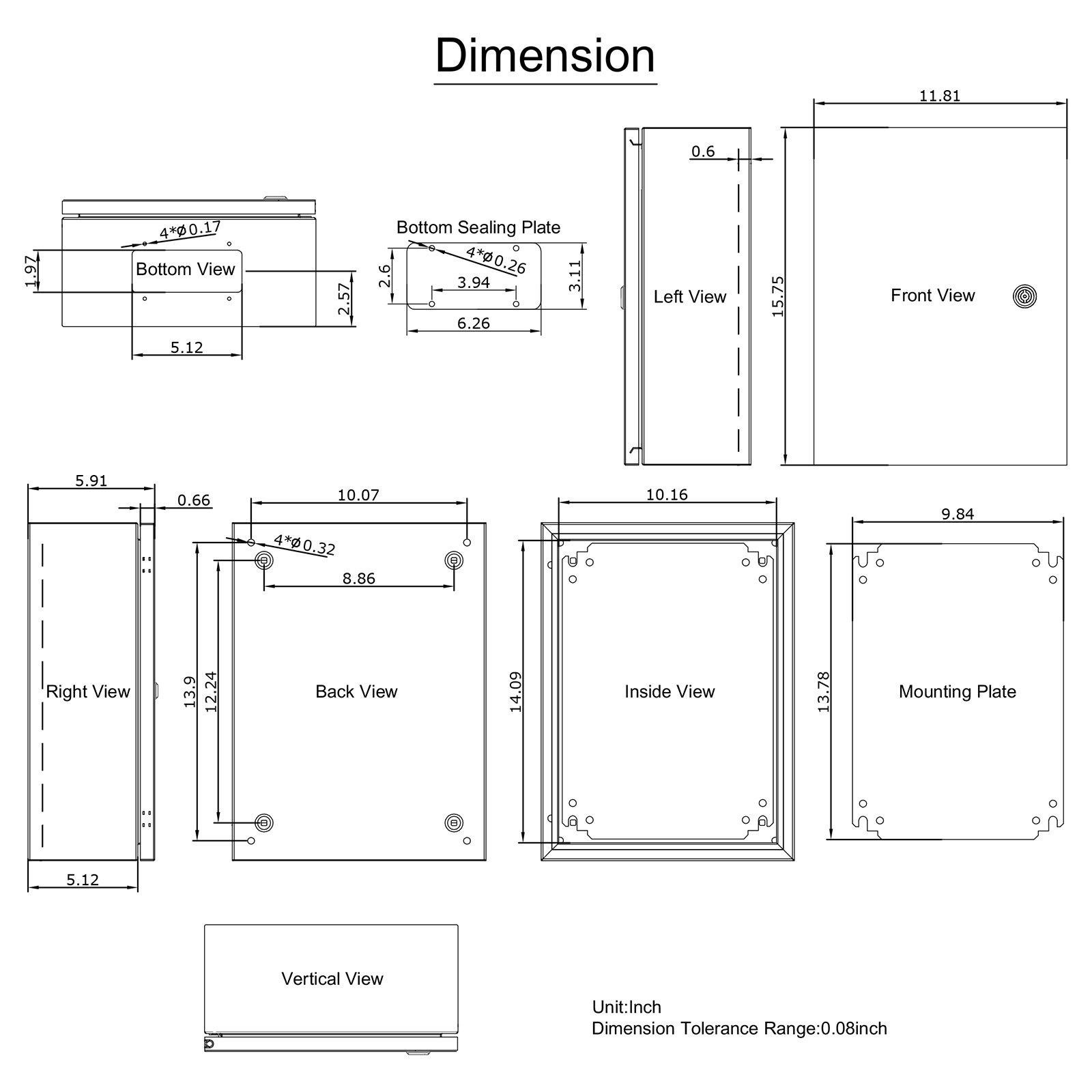 VEVOR Carbon Steel Electrical Box, 16 x 12 x 6 inches, Hinged Cover, IP66 Waterproof & Dust Resistant, Suitable for Outdoor Use, Includes Mounting Plate