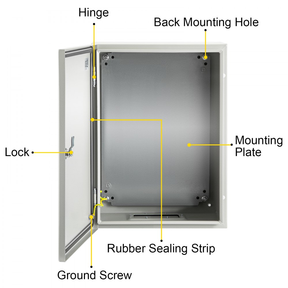 VEVOR Steel Electrical Box 40 x 30 x 20 cm Electrical Enclosure Box, Carbon Steel Hinged Junction Box, IP65 Weatherproof Metal Box Wall-Mounted Electronic Equipment Enclosure Box with Mounting Plate