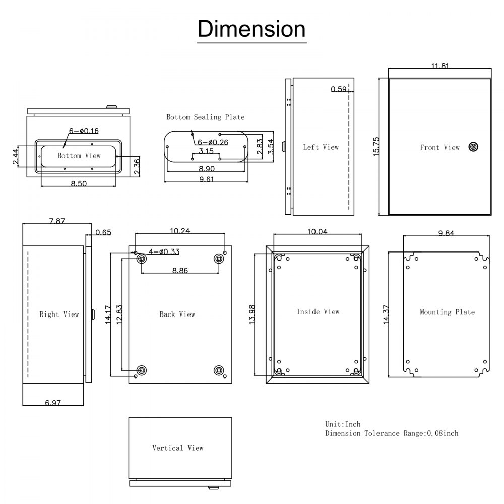 VEVOR NEMA Steel Enclosure, 16 x 12 x 8\'\' NEMA 4X Steel Electrical Box, IP66 Waterproof & Dustproof, Outdoor/Indoor Electrical Junction Box, with Mounting Plate